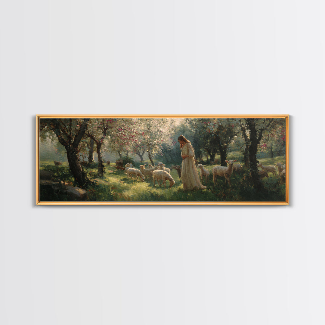 Quiet Bloom Meadow – Framed Canvas Print – Christian Wall Art – Panoramic Art – Christian Art Canvas – Jesus Painting – Christmas Art