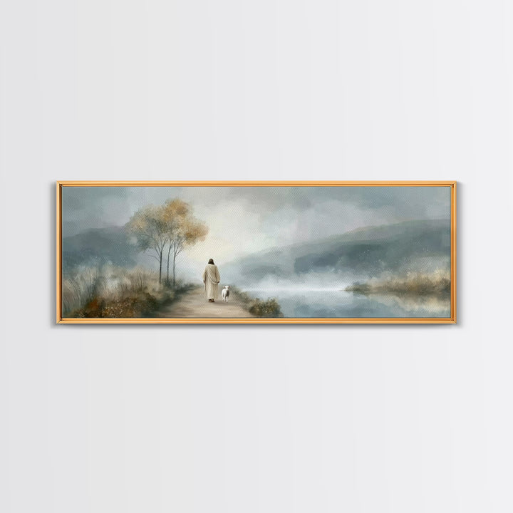Light Of The Way | Framed Canvas Print | Panoramic Painting | Christian Wall Art | Jesus Painting | Christian Art Canvas | Christmas Art