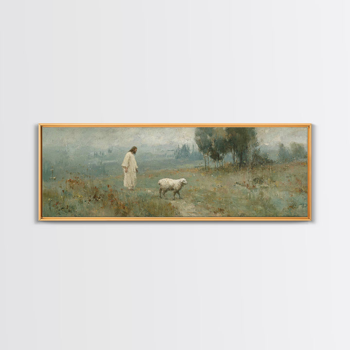 Verdant Grace Field, Framed Canvas Print, Panoramic Art, Christian Wall Art, Christian Art Canvas, Jesus Painting, Christmas Art