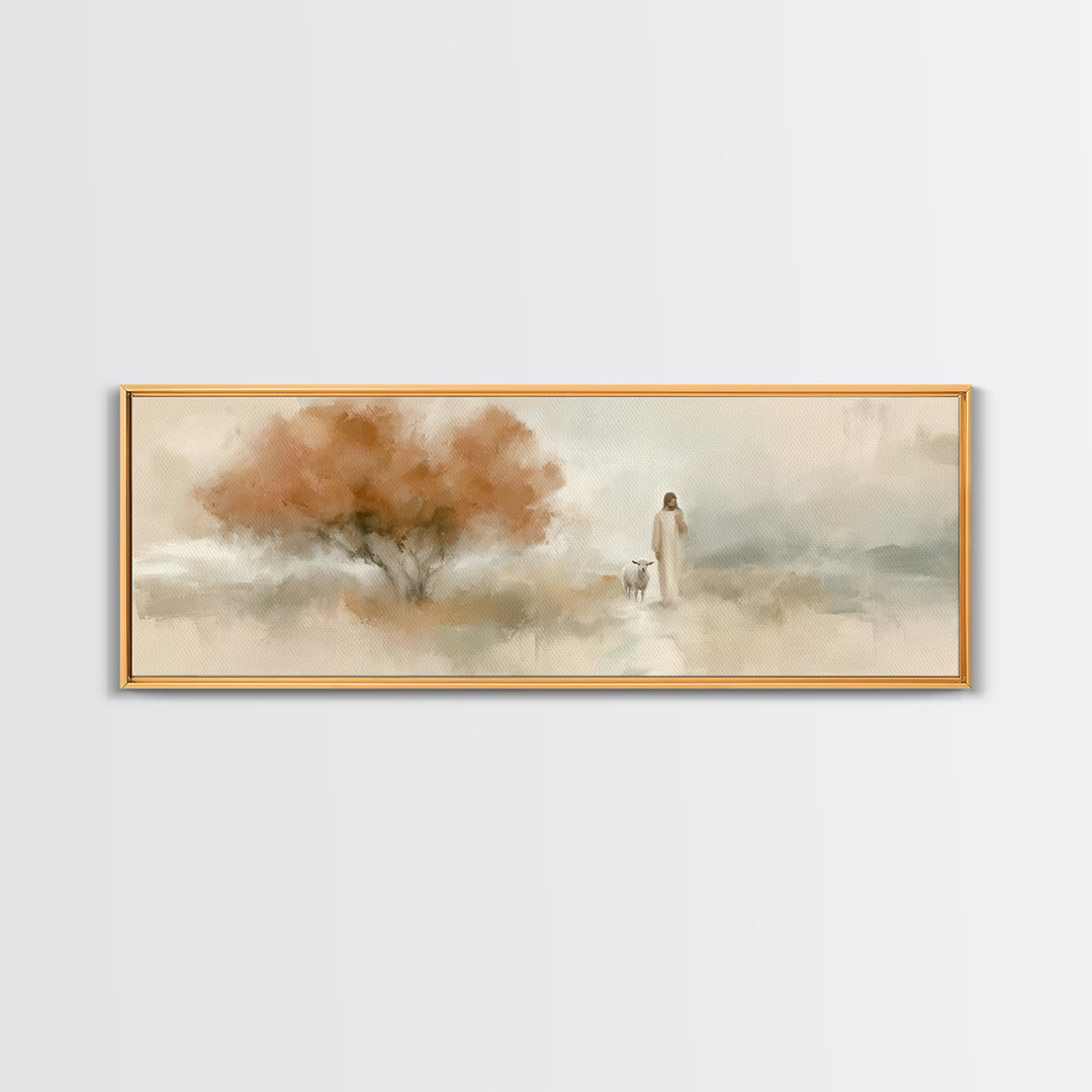 Autumn Light Journey, Framed Canvas Print, Panoramic Art, Christian Wall Art, Christian Art Canvas, Jesus Painting, Christian Christmas Art