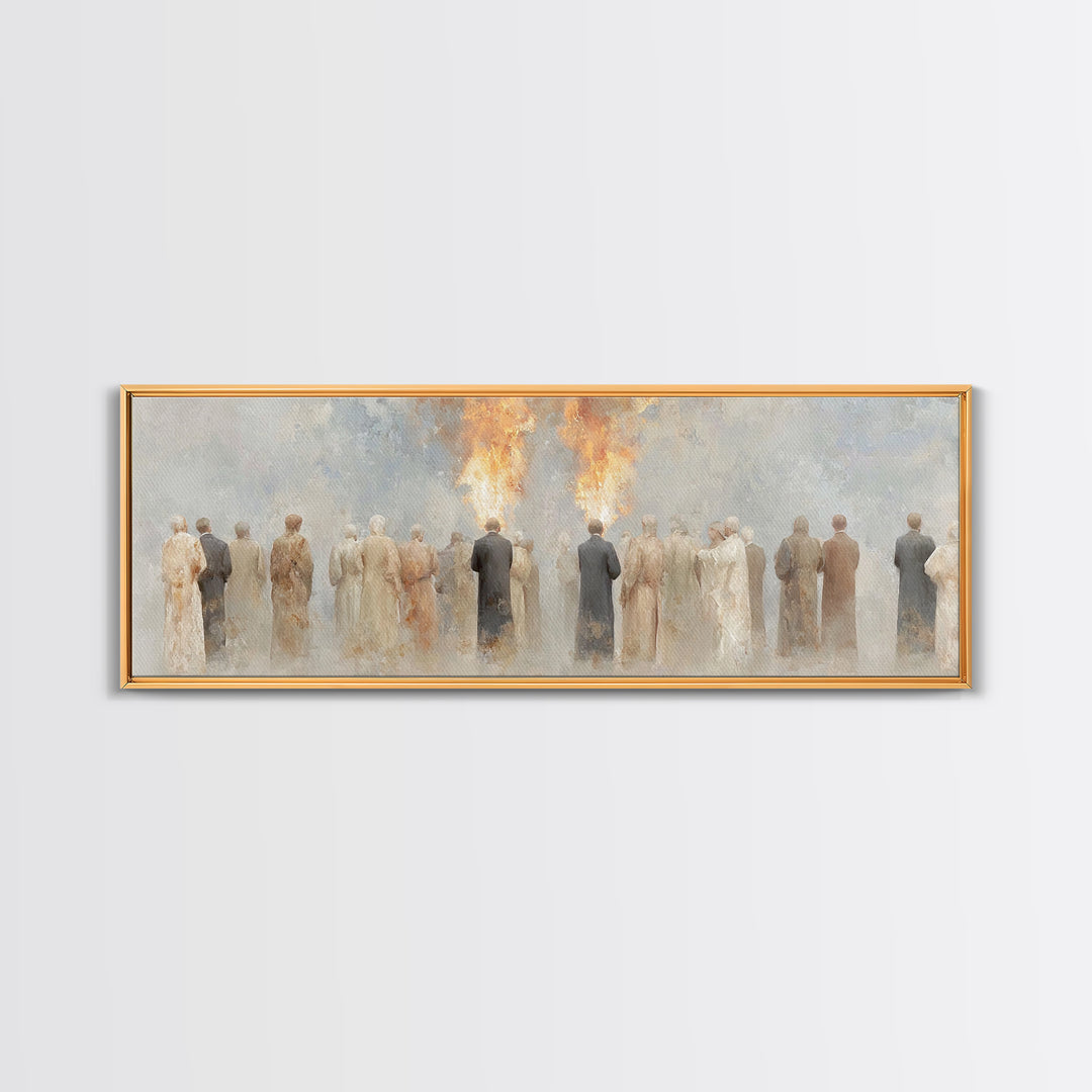 Flames Of Gathering - Framed Canvas Print - Christian Wall Art - Christian Art Canvas - Jesus Painting - Panoramic Art - Christmas Art
