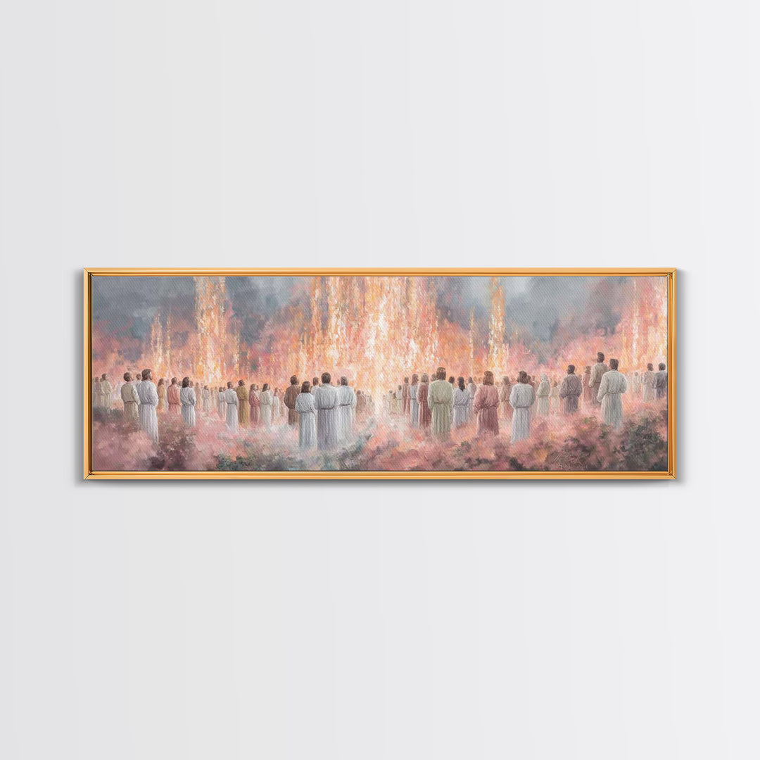 Heavenly Ember Circle | Framed Canvas Print | Christian Art | Jesus Painting | Christian Art Canvas | Panoramic Wall Art | Christmas Art