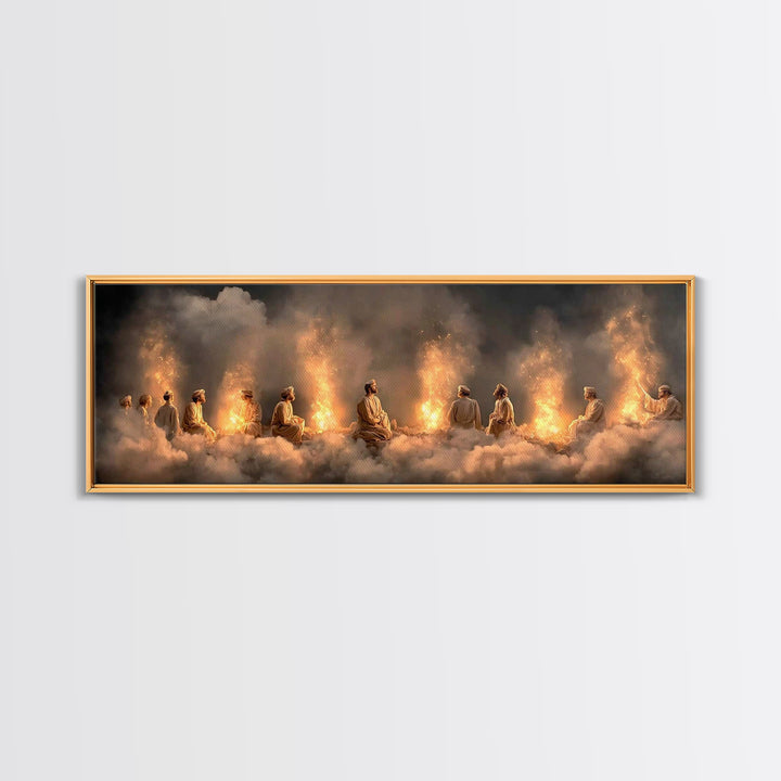 Sacred Fire Assembly, Framed Canvas Print, Christian Wall Art, Jesus Painting, Christian Art Canvas, Panoramic Art, Christian Christmas Art