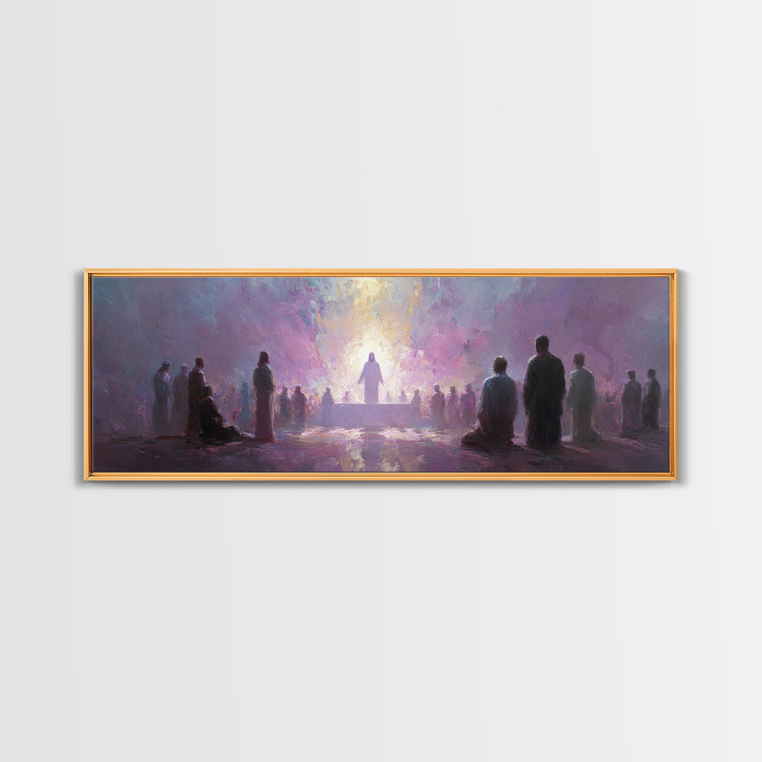 Divine Supper Light, Framed Canvas Print, Christian Wall Art, Christian Art Canvas, Jesus Painting, Panoramic Painting, Christmas Art