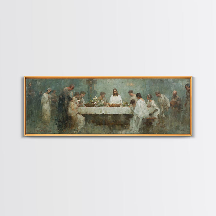 Sacred Table Gathering | Framed Canvas Print | Christian Wall Art | Panoramic Art | Christian Art Canvas | Jesus Painting | Christian Chris