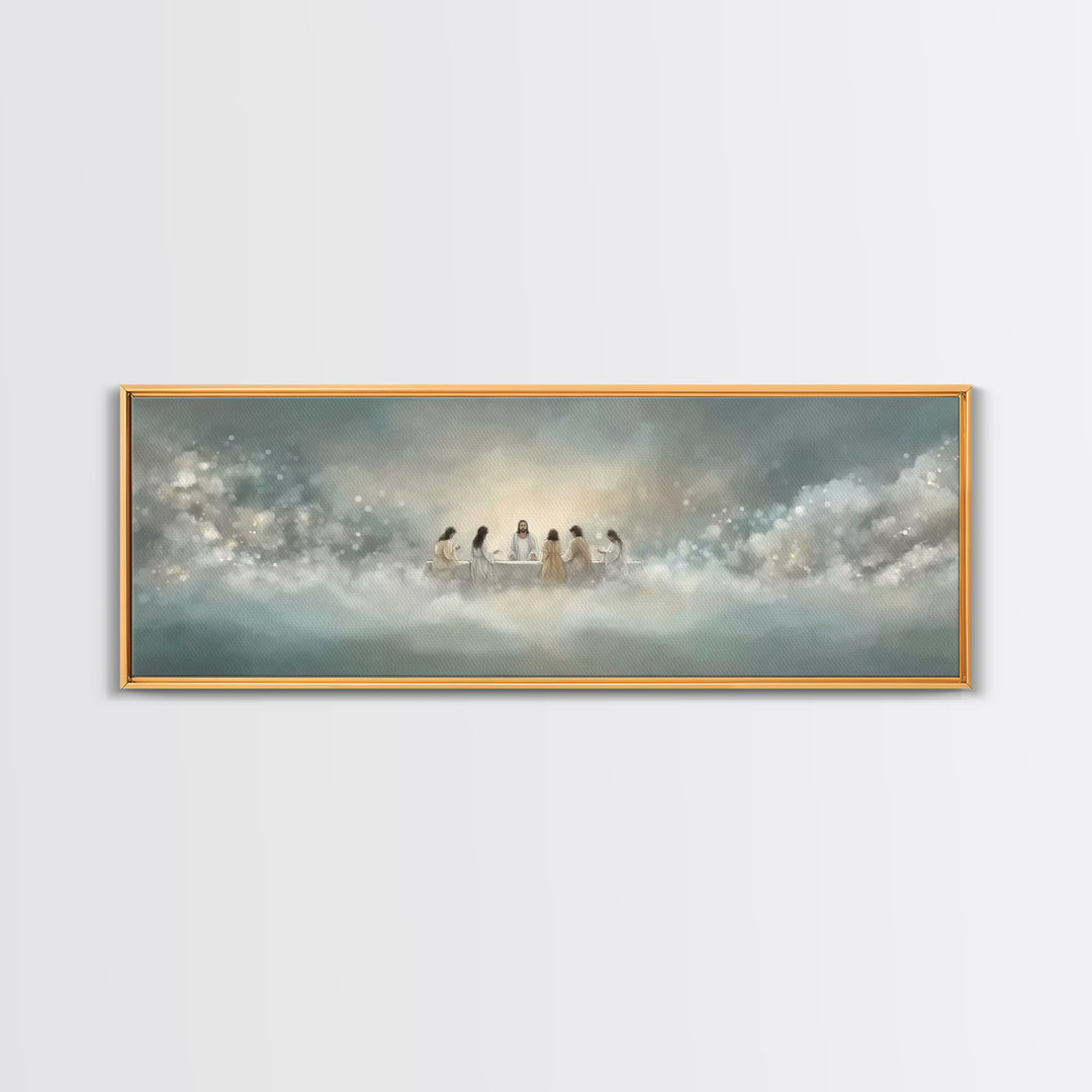 Heavenly Supper Light, Framed Canvas Print, Panoramic Wall Art, Christian Wall Art, Jesus Painting, Christian Art Canvas, Christmas Art
