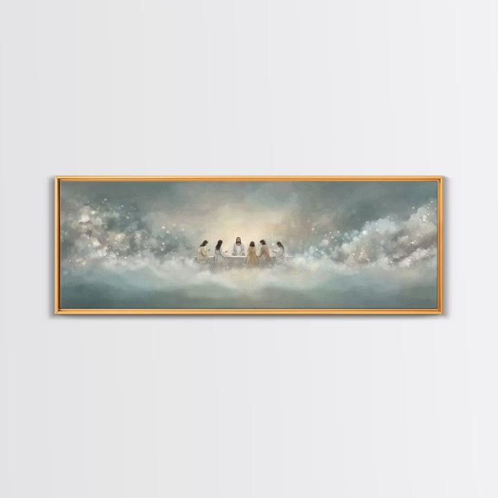 Heavenly Supper Light, Framed Canvas Print, Panoramic Wall Art, Christian Wall Art, Jesus Painting, Christian Art Canvas, Christmas Art