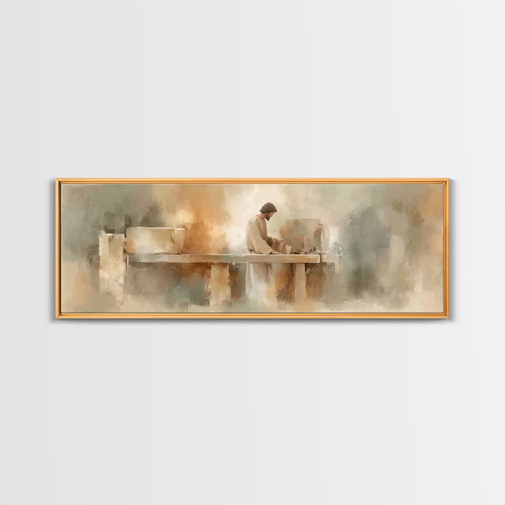 Heavenly Carpenter – Framed Canvas Print – Christian Wall Art – Christian Art Canvas – Jesus Painting – Panoramic Art – Christian Christmas