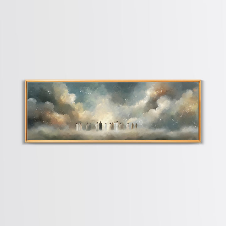Cloudborne Assembly | Framed Canvas Print | Christian Art Canvas | Christian Wall Art | Panoramic Wall Art | Christian Painting | Christmas