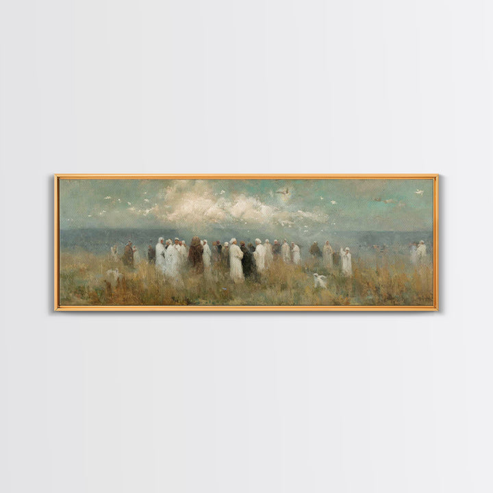 Gathering Of Saints, Framed Canvas Print, Christian Wall Art, Christian Art Canvas, Panoramic Painting, Christian Christmas Art, Christian
