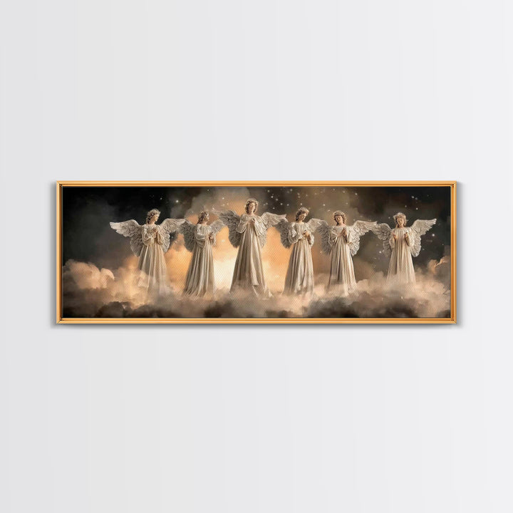 Angelic Chorus – Framed Canvas Print – Christian Art Canvas – Christian Wall Art – Panoramic Frame – Christmas Art – Christian Christmas De
