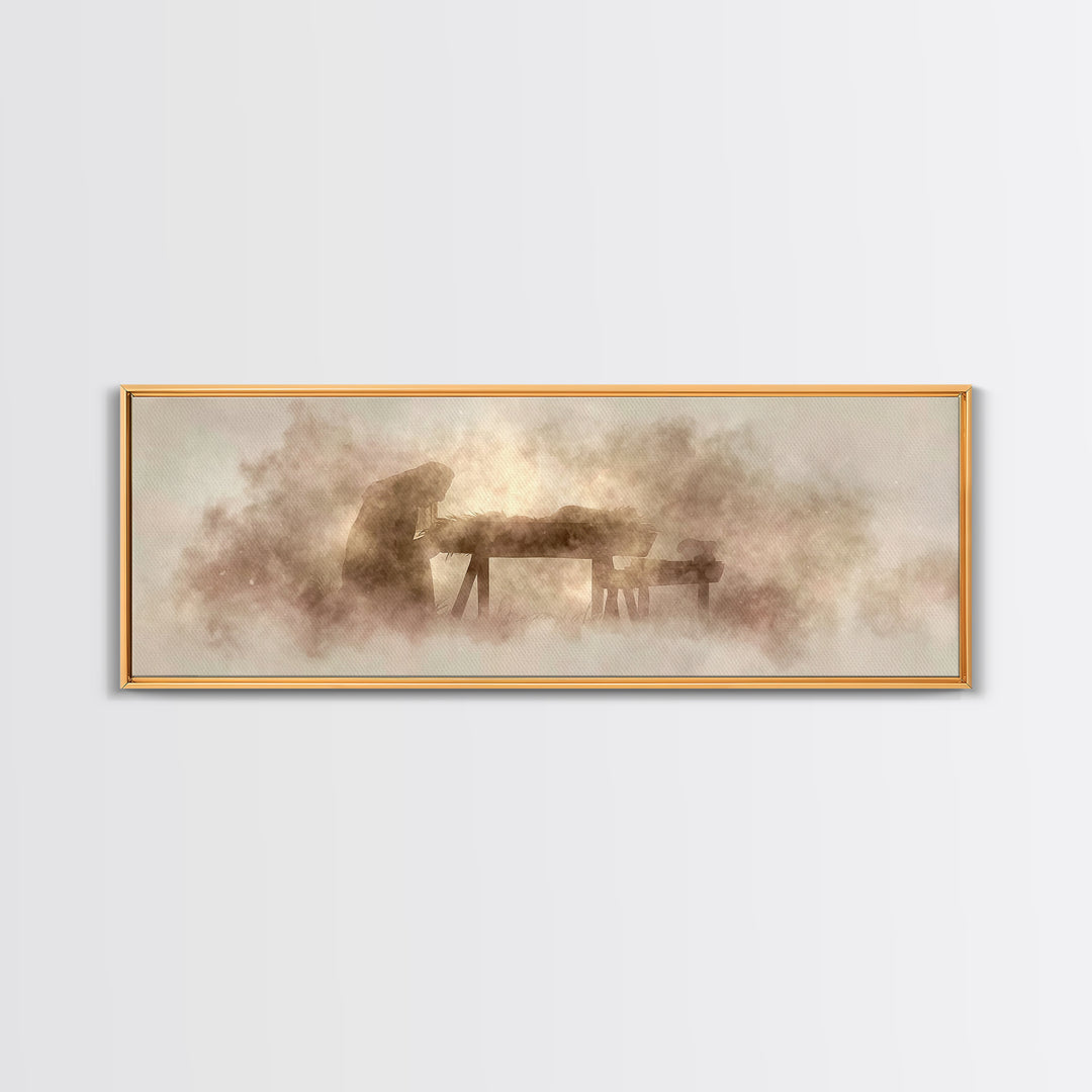 Holy Manger – Framed Canvas Print – Christian Art Canvas – Christian Wall Art – Panoramic Painting – Christmas Art – Christian Christmas Ar