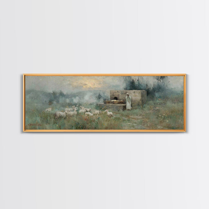 Pasture Of Promise – Framed Canvas Print – Christian Wall Art – Christian Art Canvas – Panoramic Art – Christian Christmas Art – Christian