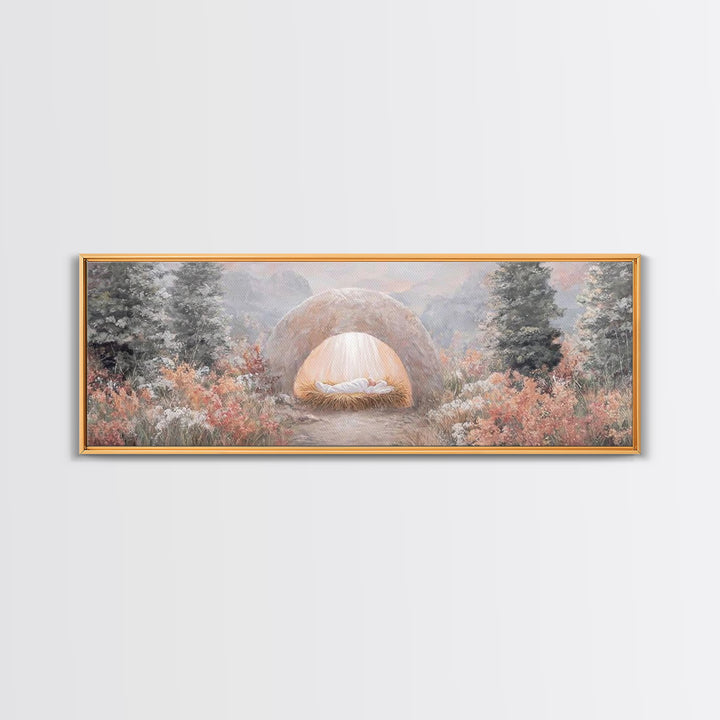 Garden Of Light, Framed Canvas Print, Christian Wall Art, Christian Art Canvas, Panoramic Frame, Christmas Art, Christian Christmas Decor