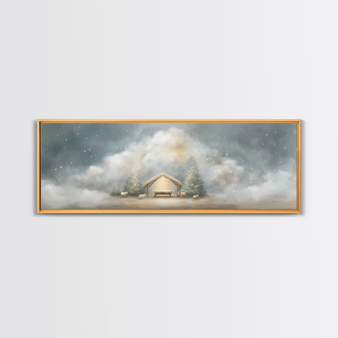 Holy Midnight – Framed Canvas Print – Christian Art Canvas – Christian Wall Art – Panoramic Print – Christmas Art – Christian Christmas Art