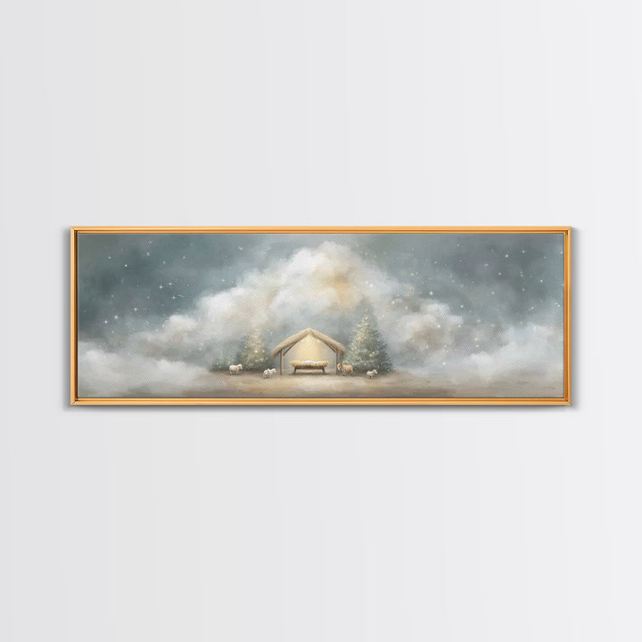 Holy Midnight – Framed Canvas Print – Christian Art Canvas – Christian Wall Art – Panoramic Print – Christmas Art – Christian Christmas Art