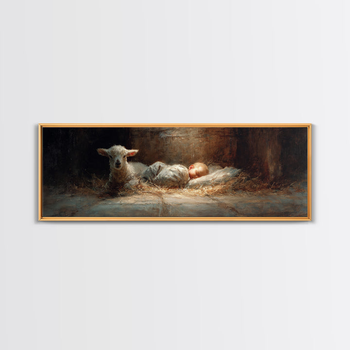 Lamb Of Peace – Framed Canvas Print – Christian Art Canvas – Christian Wall Art – Panoramic Wall Art – Jesus Painting – Christian Christmas