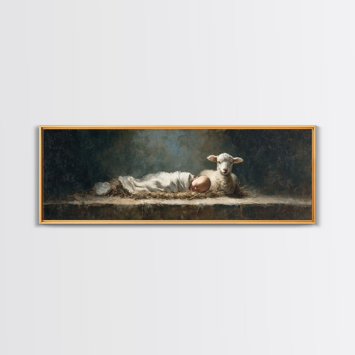 Sacred Slumber | Framed Canvas Print | Christian Art Canvas | Christian Wall Art | Panoramic Frame | Jesus Painting | Christmas Art