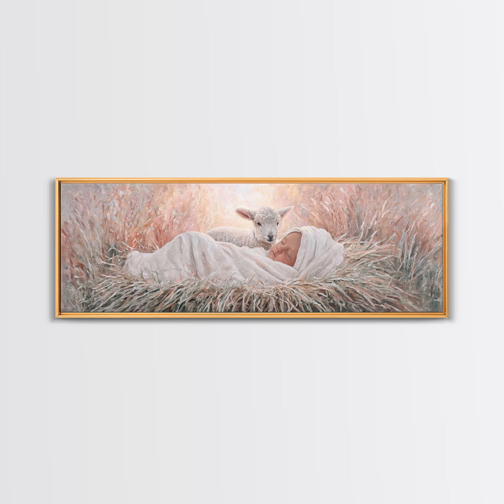 Grace In The Meadow – Framed Canvas Print – Christian Wall Art – Christian Art Canvas – Christmas Art – Panoramic Wall Art – Christian Deco
