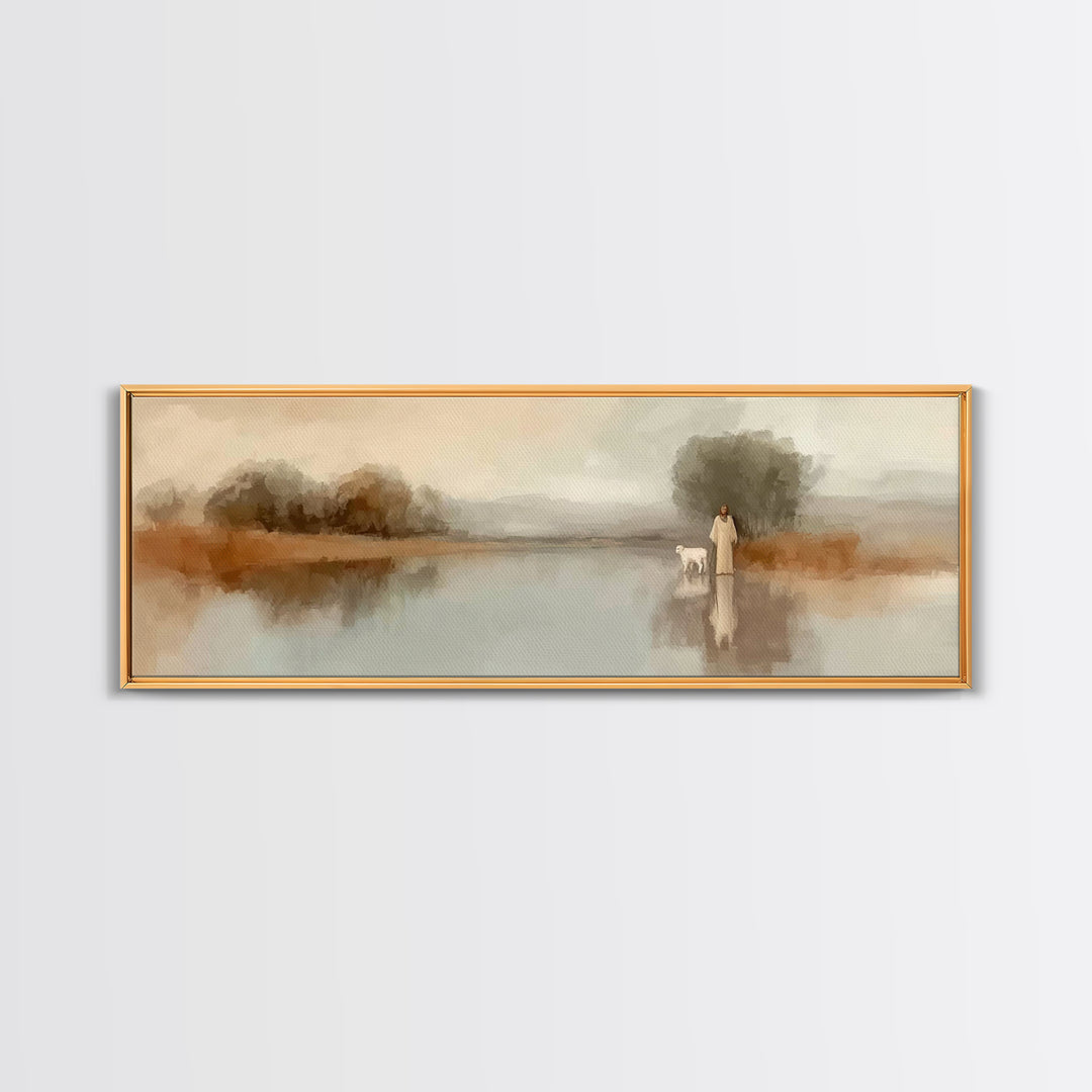 Shepherd’s Dawn | Framed Canvas Print | Christian Wall Art | Christian Art Canvas | Panoramic Frame | Jesus Painting | Christian Art