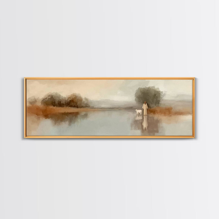 Shepherd’s Dawn | Framed Canvas Print | Christian Wall Art | Christian Art Canvas | Panoramic Frame | Jesus Painting | Christian Art