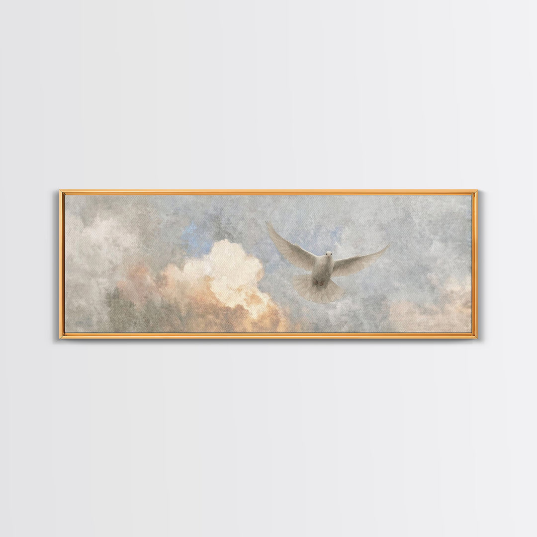 Dove Of Glory, Framed Canvas Print, Christian Art Canvas, Christian Wall Art, Panoramic Art, Christian Christmas Art, Modern Christian Art