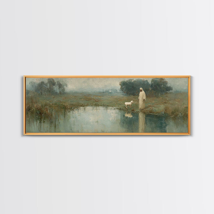 Still Waters Calling, Framed Canvas Print, Panoramic Wall Art, Christian Art Canvas, Christian Wall Art, Jesus Painting, Christian Decor