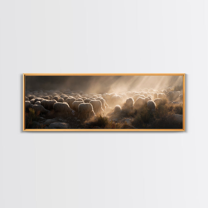 Radiant Shepherd Light – Framed Canvas Print – Panoramic Painting – Christian Wall Art – Christian Art Canvas – Christian Decor – Jesus Pai