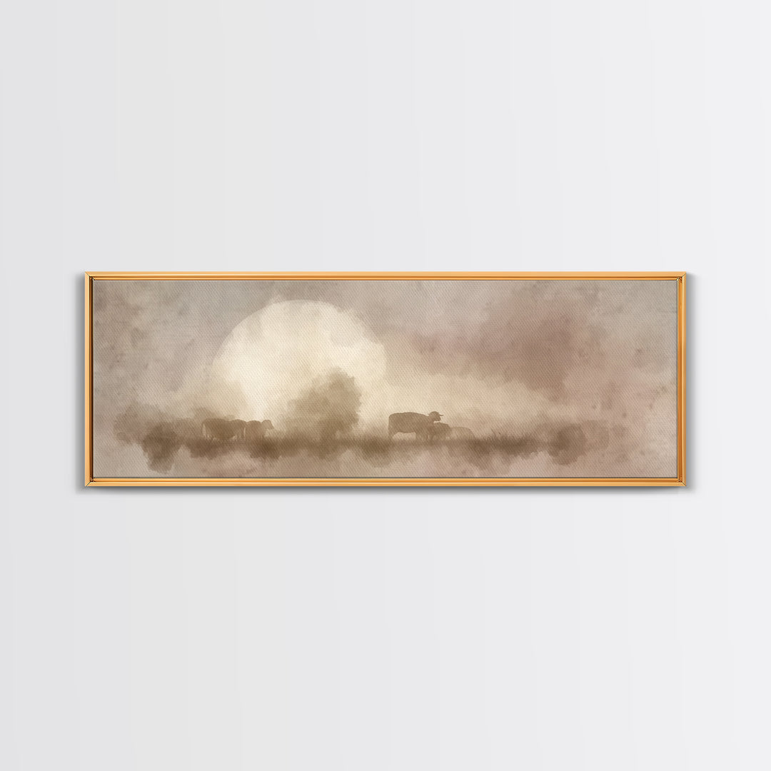 Moonlit Shepherds – Framed Canvas Print – Panoramic Art – Christian Wall Art – Christian Art Canvas – Christmas Art – Moody Christian Art
