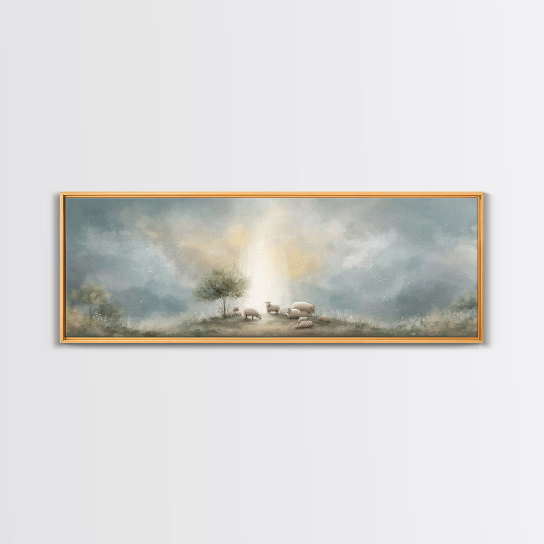 Dawn of Blessing | Framed Canvas Print | Panoramic Wall Art | Christian Art | Christian Christmas Art | Christian Decor | Christmas Canvas