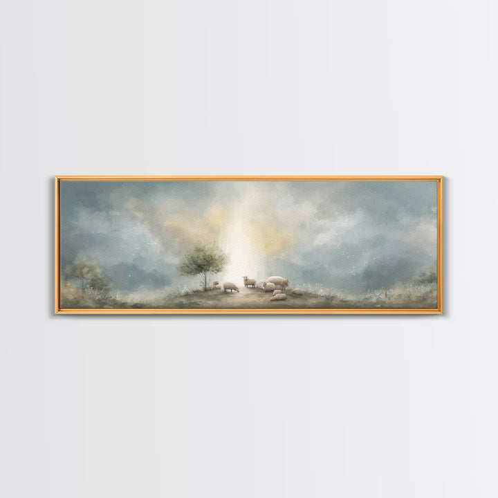 Dawn of Blessing | Framed Canvas Print | Panoramic Wall Art | Christian Art | Christian Christmas Art | Christian Decor | Christmas Canvas