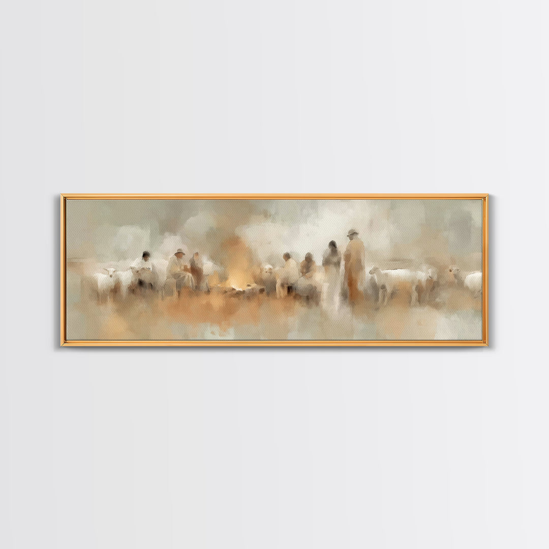 Humble Watchers | Framed Canvas Print | Panoramic Frame | Christian Art Canvas | Christian Christmas Art | Christmas Decor | Christian Wall