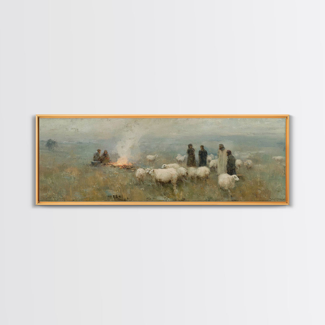 Pasture Night Watch – Framed Canvas Print – Panoramic Print – Christian Christmas Art – Christian Wall Art – Christmas Canvas Wall Art – Ch
