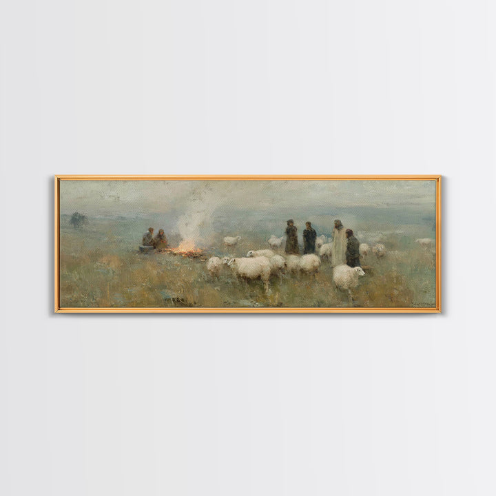 Pasture Night Watch – Framed Canvas Print – Panoramic Print – Christian Christmas Art – Christian Wall Art – Christmas Canvas Wall Art – Ch