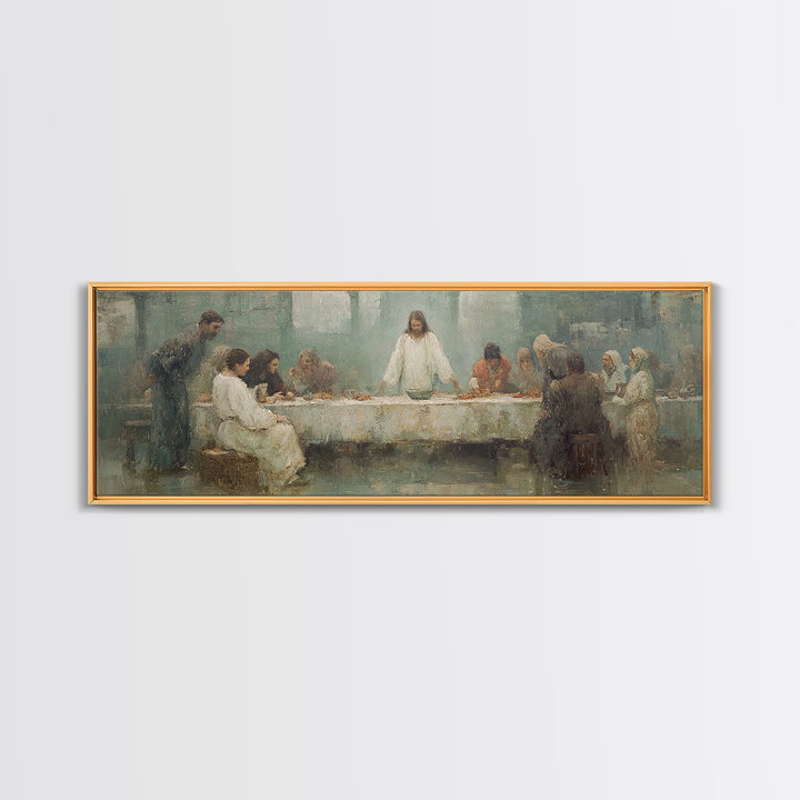 Sacred Supper Dawn – Framed Canvas Print – Panoramic Painting – Christian Art – Jesus Painting – Christian Wall Art – Vintage Christian Art