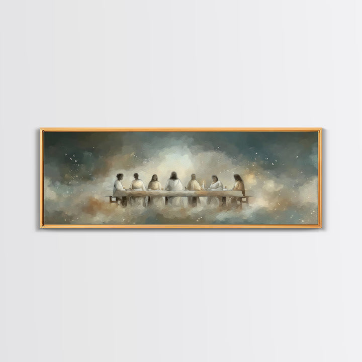 Quiet Supper Light | Framed Canvas Print | Panoramic Art | Christian Art | Jesus Painting | Christian Wall Art | Vintage Christian Art