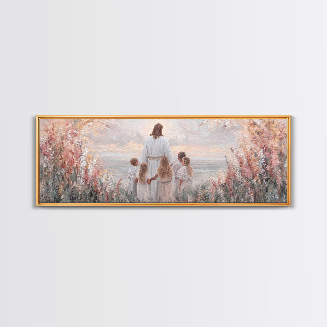 Heavenly Dawn, Framed Canvas Print, Christian Wall Art, Jesus Painting, Christian Art Canvas, Panoramic Wall Art, Christmas Art