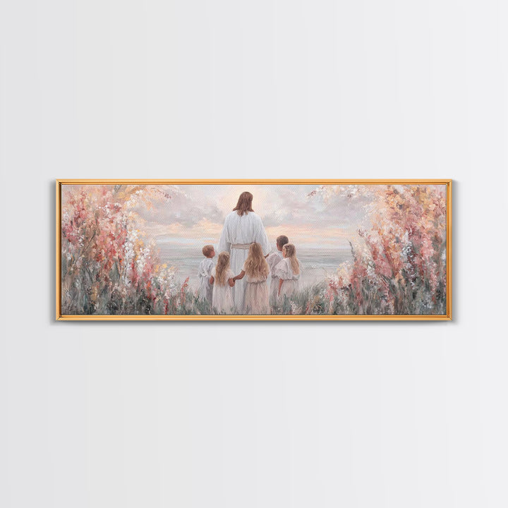 Heavenly Dawn, Framed Canvas Print, Christian Wall Art, Jesus Painting, Christian Art Canvas, Panoramic Wall Art, Christmas Art
