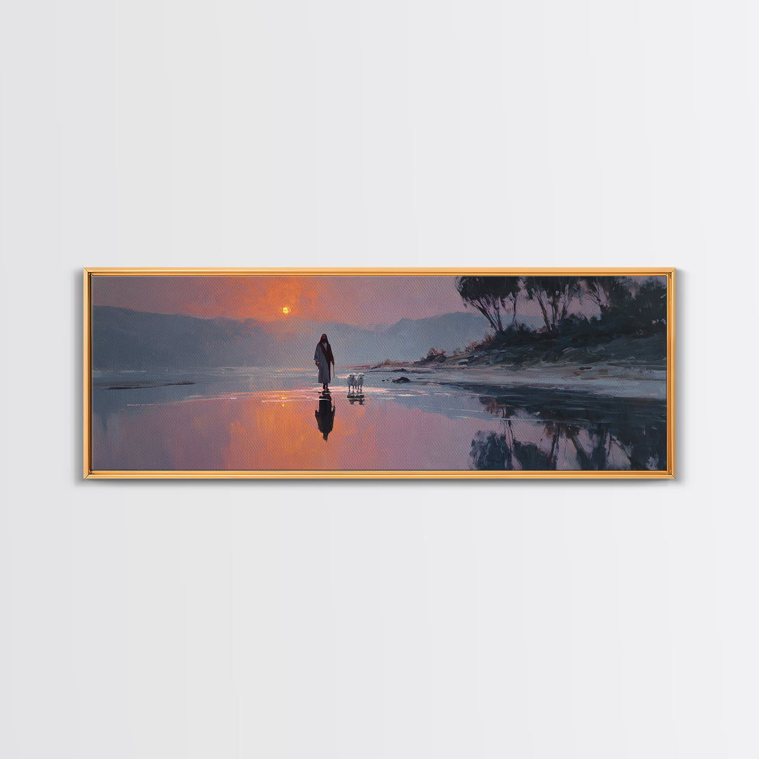Gentle Guidance, Framed Canvas Print, Christian Art Canvas, Jesus Painting, Christian Wall Art, Panoramic Painting, Christian Decor