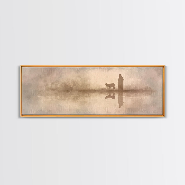Shepherd’s Journey | Framed Canvas Print | Christian Wall Art | Jesus Painting | Christian Art Canvas | Panoramic Frame | Christmas Art