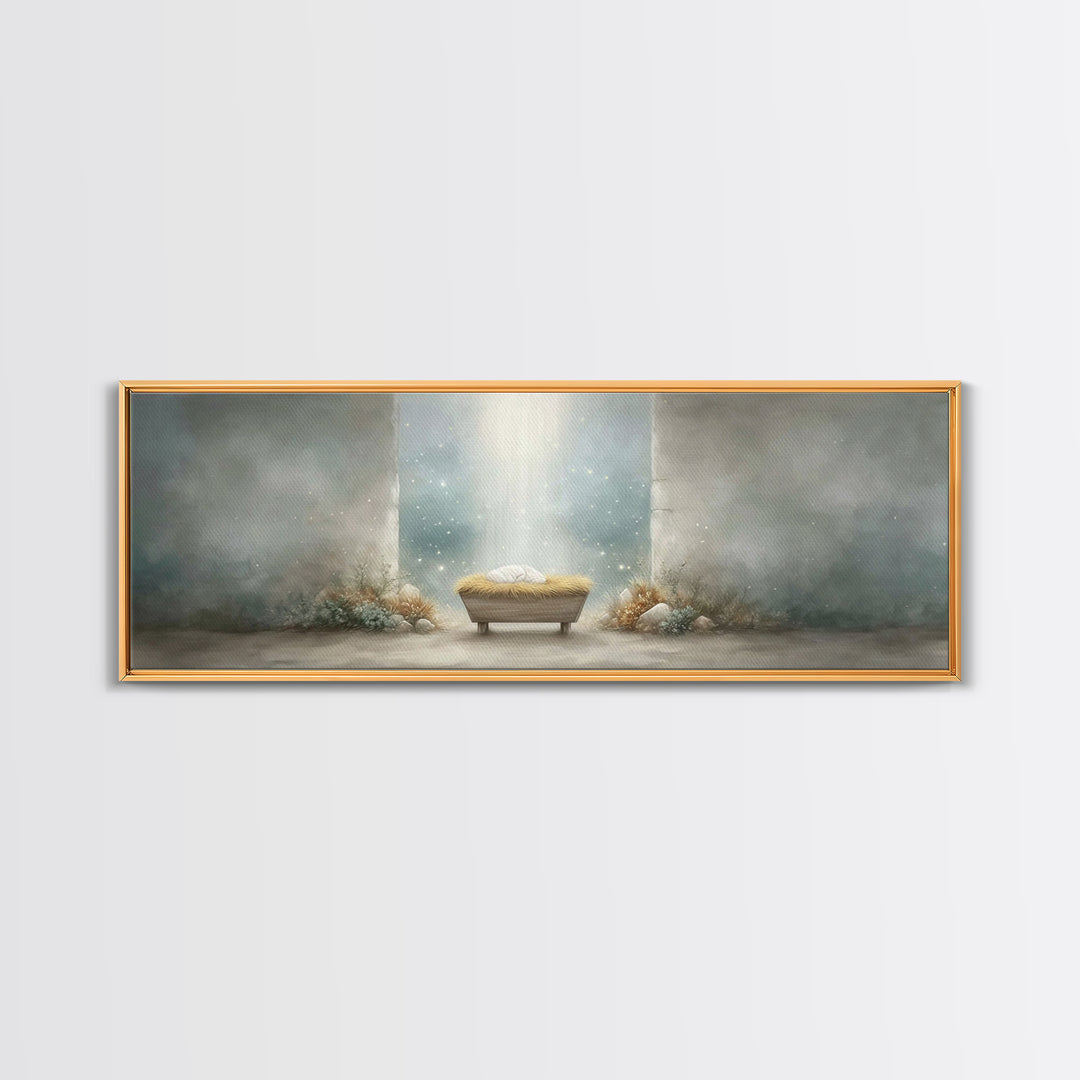 Manger Of Wonder, Framed Canvas Print, Panoramic Wall Art, Christian Christmas Art, Christian Art Canvas, Modern Christian Art, Christian D