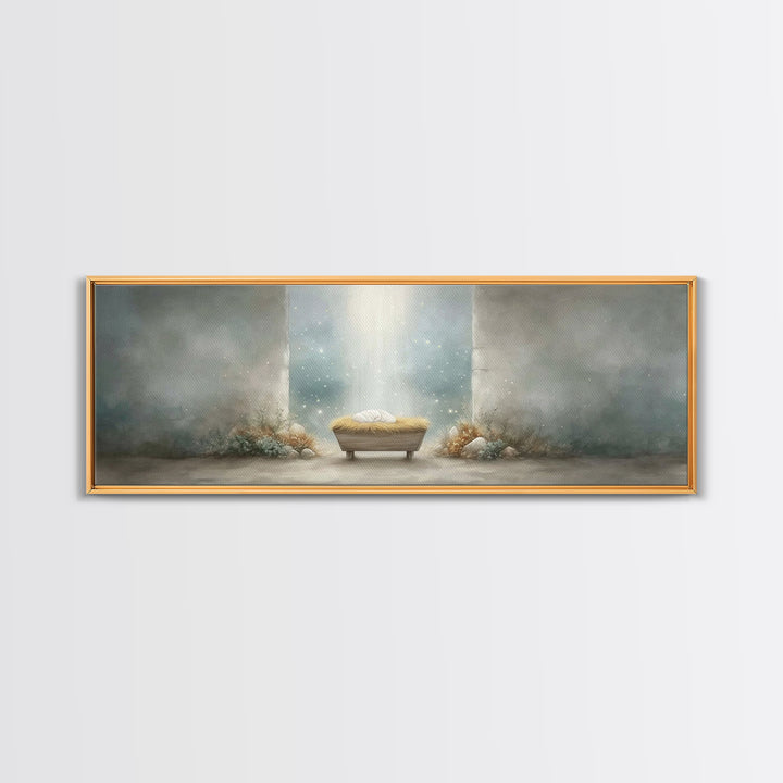 Manger Of Wonder, Framed Canvas Print, Panoramic Wall Art, Christian Christmas Art, Christian Art Canvas, Modern Christian Art, Christian D