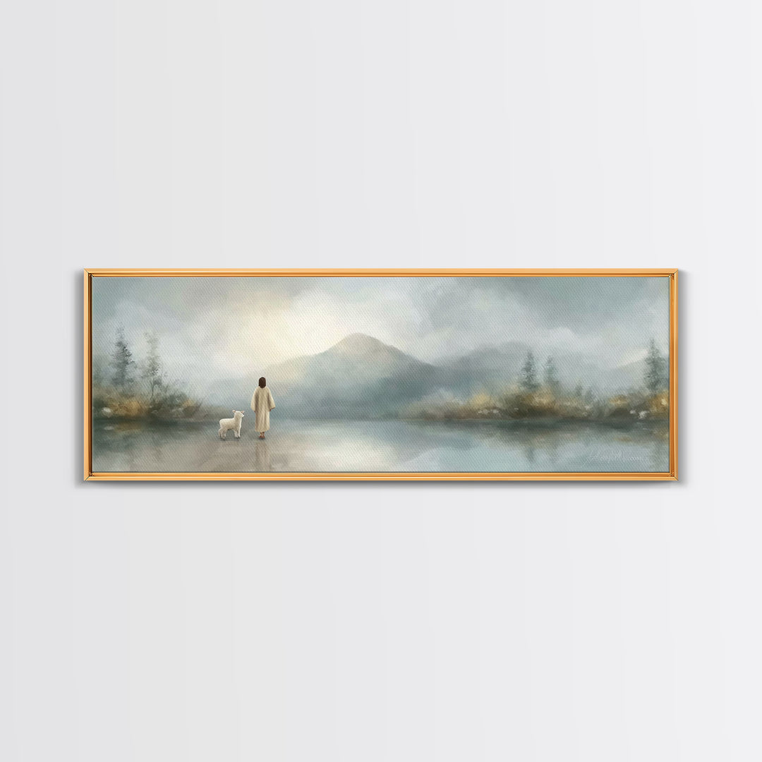 Dawn Of Promise, Framed Canvas Print, Christian Art Canvas, Christian Wall Art, Jesus Painting, Panoramic Wall Art, Christian Decor