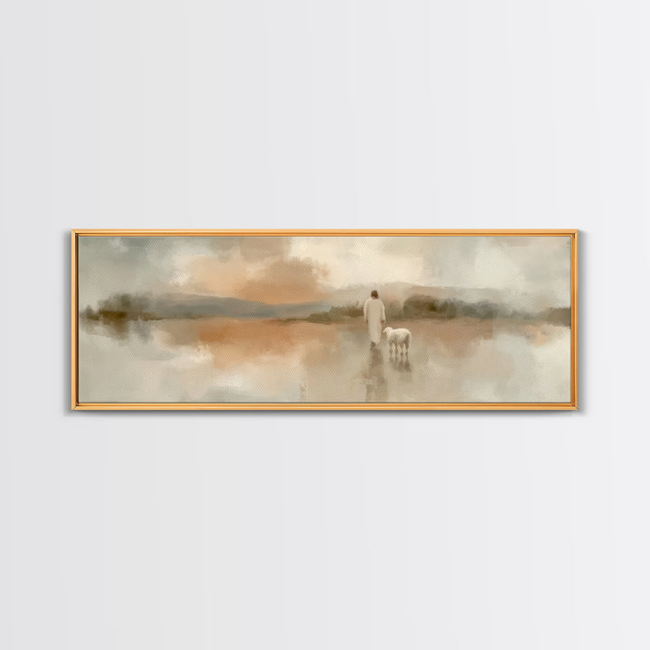 Soft Desert Journey | Framed Canvas Print | Christian Art Canvas | Christian Wall Art | Jesus Painting | Panoramic Painting | Christmas Art