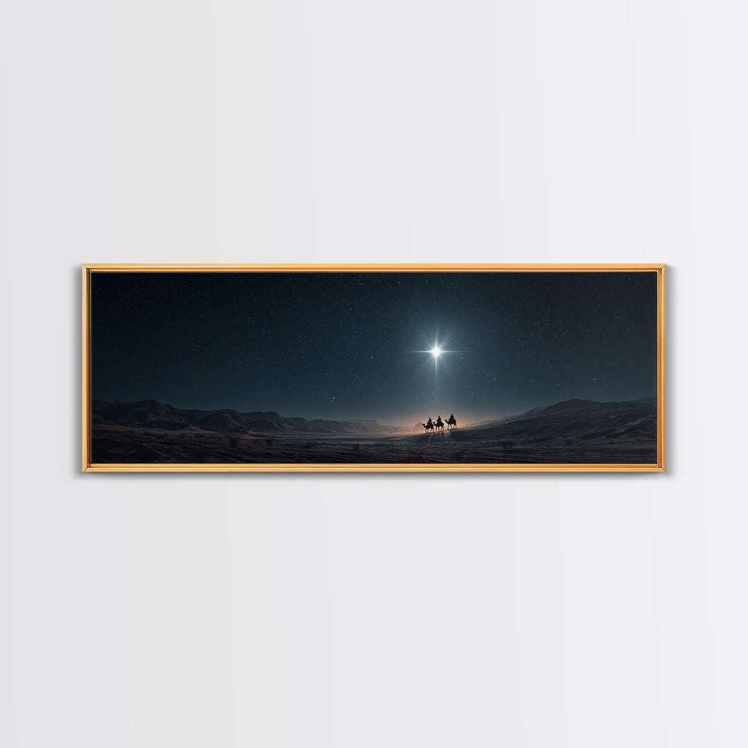 Night Of The Wise Men, Framed Canvas Print, Christmas Art, Christian Wall Art, Christian Art Canvas, Panoramic Art, Christian Christmas