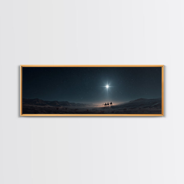 Night Of The Wise Men, Framed Canvas Print, Christmas Art, Christian Wall Art, Christian Art Canvas, Panoramic Art, Christian Christmas