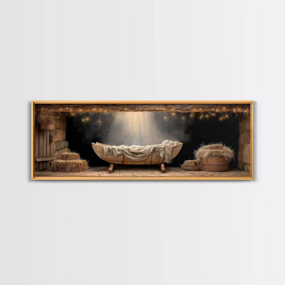 Holy Night Cradle – Framed Canvas Print – Panoramic Painting – Christian Christmas Art – Christian Art Canvas – Christmas Wall Art – Christ