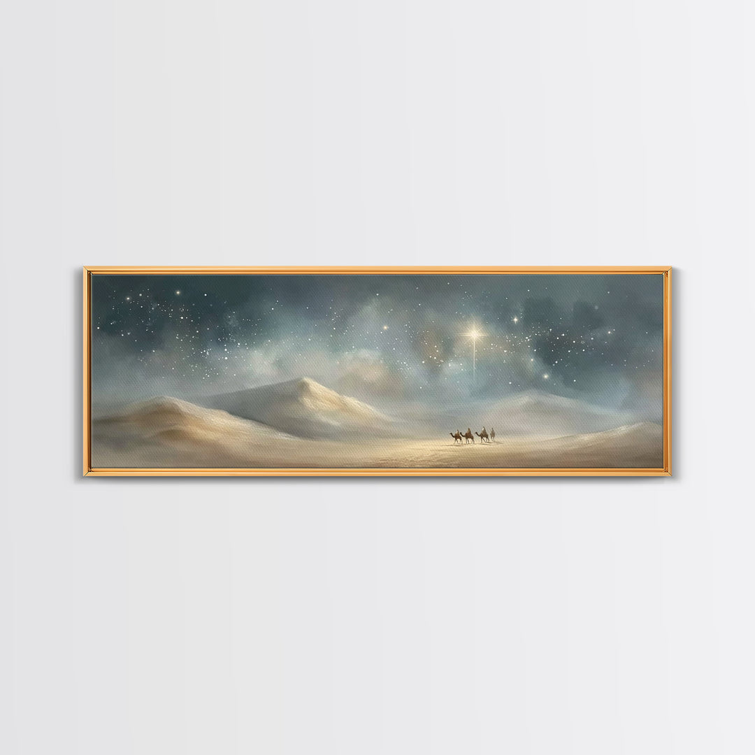 Desert Star Rising – Framed Canvas Print – Christmas Art – Panoramic Print – Christian Wall Art – Christian Art Canvas – Christian Christma