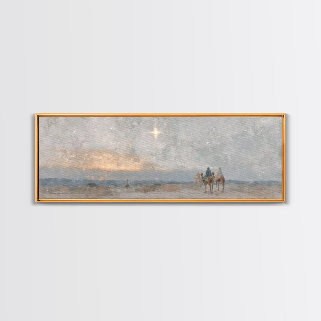 Desert Star Journey | Framed Canvas Print | Panoramic Wall Art | Christian Art Canvas | Christmas Art | Christian Christmas Decor | Christi