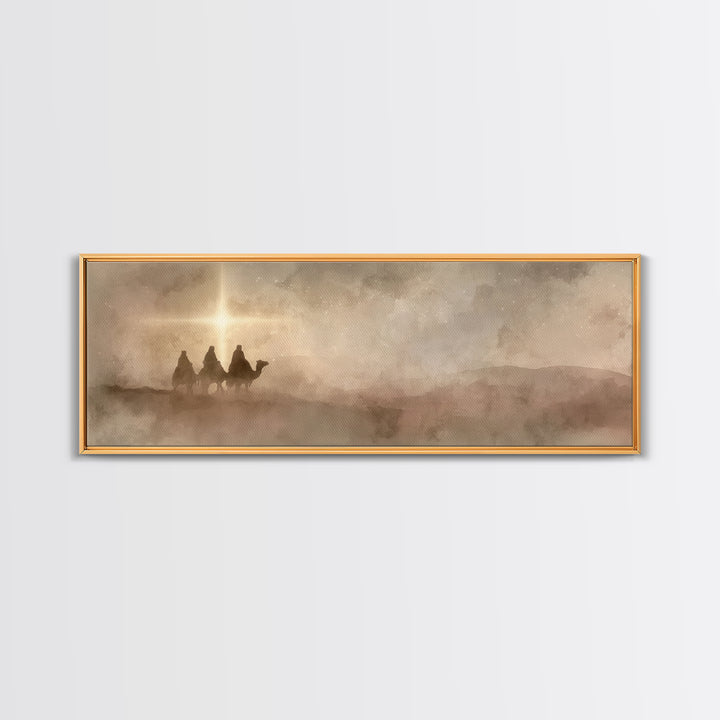 Three Kings Light, Framed Canvas Print, Panoramic Painting, Christian Wall Art, Christmas Art Prints, Christian Christmas Art, Christian Ar